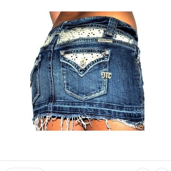 Miss Me Dresses & Skirts - Miss Me Buckle Lace Eyelet Denim Short Mini Skirt